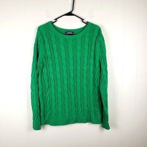 LANDS END DRIFTER Women's Green Cable Knit Sweater Heavyweight Medium